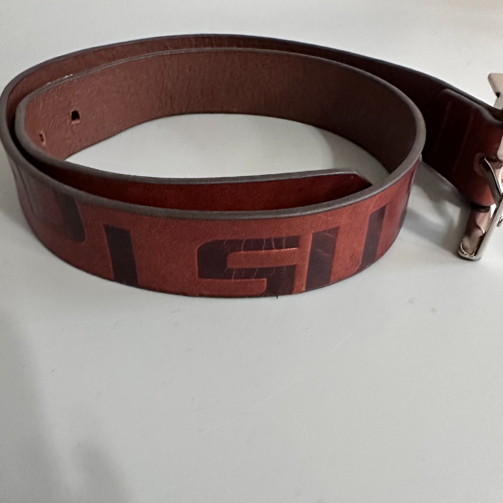 Belt leather brown LSU Metal silver buckle Logo Mens 32 NCAA Louisiana sport fan